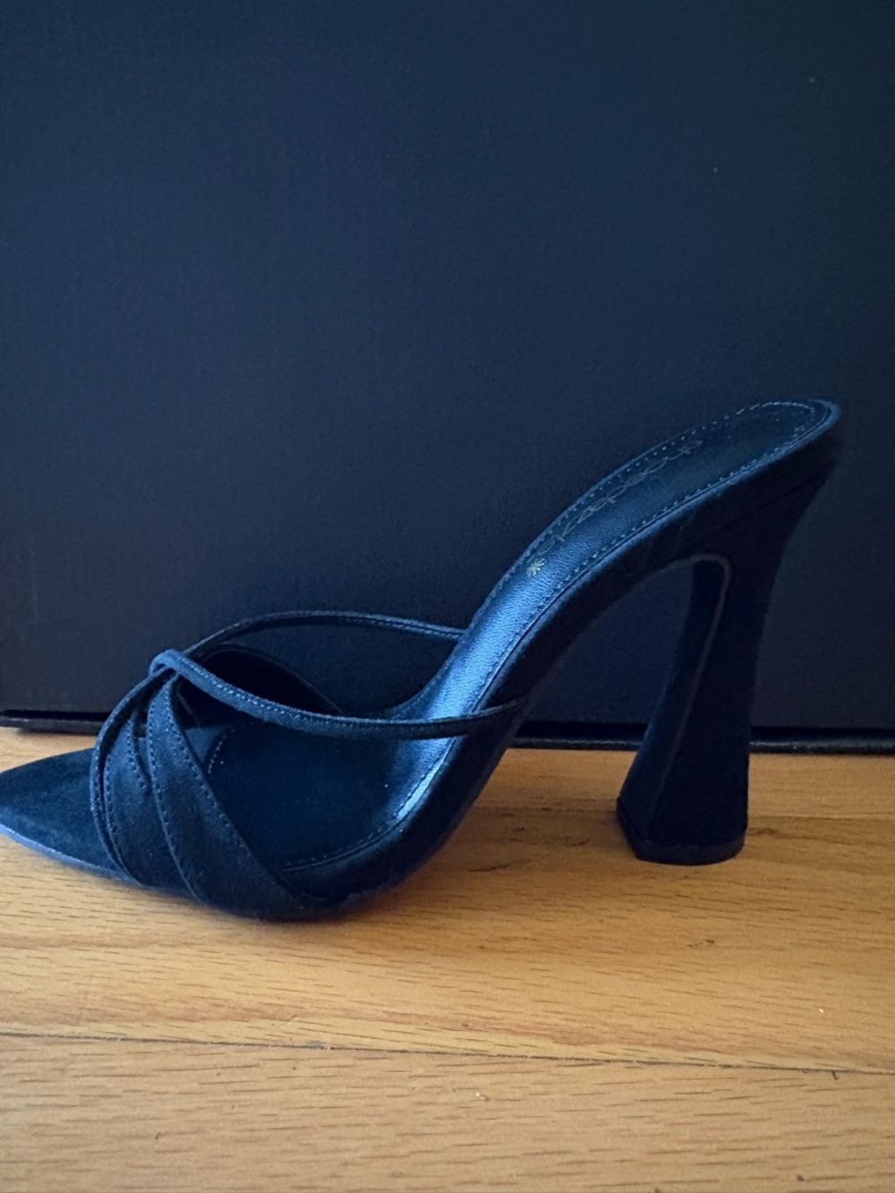 NEW: Black Suede Strappy High Heel Mule